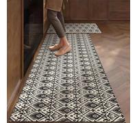 Tapis Cuisine 40X60Cm+40X120Cm Géométrie Grise Mode Lavables 2 Pièces,Tapis Cuisine Devant Evier Cuir,Durable Facile À Nettoyer pour Plan De Travail Ou Bureau Debout