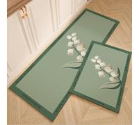 Tapis Cuisine 40X60Cm+40X120Cm Vert Gris Tapis Vinyle Devant Evier,Antidérapant Et Lavable,Antifatigue De Passage Imperméable Résistant À l'huile,Paillasson pour Cuisine, Couloir