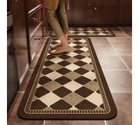 Tapis Cuisine 50X80Cm Géométrie Brune Ensemble De Deux Pièces Tapis De Cuisine Antidérapants,Lavable, Imperméable À l'eau Et À l'huile, pour Couloir, Salle Manger, Entrée