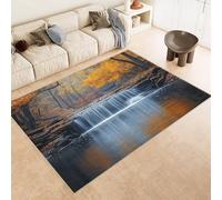 Tapis Cuisine 60x90 cm Imitation Cachemire Lavable Motif Cascade Pierres Arbres 3D Antidérapant Nettoyage Facile à la Machine ou à la Main Idéal pour Entrée Studio Côté Lit ou Décoration Murale