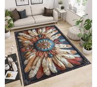 Tapis Cuisine 60x90 cm Imitation Cachemire Lavable Motif Plumes Pierres PréCieuses 3D Antidérapant Nettoyage Facile à la Machine ou à la Main Idéal pour Entrée Studio Côté Lit ou Décoration Murale