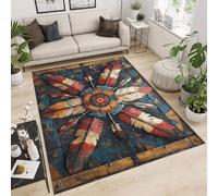 Tapis Cuisine 60x90 cm Imitation Cachemire Lavable Motif Plumes Pierres PréCieuses 3D Antidérapant Nettoyage Facile à la Machine ou à la Main Idéal pour Entrée Studio Côté Lit ou Décoration Murale