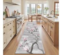 Tapis Cuisine 70x200 Magnolia Peinture à l'encre, Floral Style Chinois Asiatique Tapis de Passage Couloir Long, Moquette Chambre Antidérapant, Paillasson Interieur Entree Lavable pour Salon Evier
