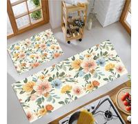 Tapis Cuisine Absorbant Jardin De Campagne, Tapisvant Evier Style Rétro Séchage Rapide Antidérapant, Mat Sol Résistants aux Taches Lavable pour Salon Couloir Bain (Rose Pêche, 40x60cm+40x120cm)