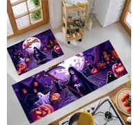 Tapis Cuisine Absorbant sombre terrifiant, Tapisvant Evier Pleine Lune la Citrouille Mortelle Rapide Antidérapant, Mat Sol Résistants aux Taches Lavable pour Salon Couloir Bain 50x80+50x150cm