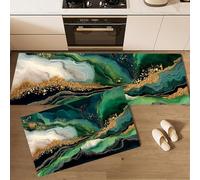 Tapis Cuisine Absorbant Tourbillon Marbre, Tapisvant Evier Art Fluide Abstrait Séchage Rapide Antidérapant, Mat Sol Résistants aux Taches Lavable pour Salon Couloir (Vert Émeraude, 43x75cm+43x150cm)