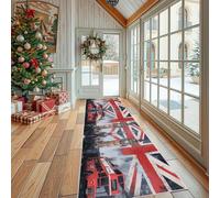 Tapis Cuisine Anglais Drapeau Antidérapant et Lavable Tapis de Cuisine Devant Evier Londres Ville Absorbant Tapis de Couloir Long Décoratif Routier Autobus Entrée et Sol de Maison 80x300 cm