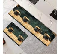 Tapis Cuisine Antidérapant Lavable, Coffee Lot de 2 Tapis de Cuisine Devant Evier Super Absorbant Séchage Rapide pour Couloir, Salle de Bain, Salle à Manger, D'entrée et Porte 70x100cm+70x210cm 6-645