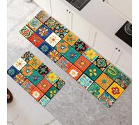 Tapis Cuisine Antidérapant Lavable, Daisies Lot de 2 Tapis de Cuisine Devant Evier Super Absorbant Séchage Rapide pour Couloir, Salle de Bain, Salle à Manger, D'entrée et Porte 60x90cm+60x180cm 6-543