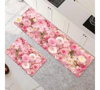 Tapis Cuisine Antidérapant Lavable, Roses Lot de 2 Tapis de Cuisine Devant Evier Super Absorbant Séchage Rapide pour Couloir, Salle de Bain, Salle à Manger, D'entrée et Porte 45x70cm+45x140cm 6-384