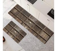 Tapis Cuisine Antidérapant Lavable, Wooden Lot de 2 Tapis de Cuisine Devant Evier Super Absorbant Séchage Rapide pour Couloir, Salle de Bain, Salle à Manger, D'entrée et Porte 70x100cm+70x210cm 6-447