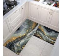 Tapis Cuisine Antiderapant Ntidérapant Lavable, Ciel Étoilé Abstrait, Tapis De Cuisine Anti-Fatigue Au Marbre Feuille D'Or Gris Anthracite Pour Couloir Salle À Manger Devant Evier Entrée Porte