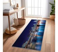 Tapis Cuisine Devant evier, Bleu Couloir Antiderapant - Photographie Ville Architecture Vue Nocturne Machine Doux, 60 x 120 cm Tapis Couloir pour Salon Chambre Les Chambres Jeunes Adulte