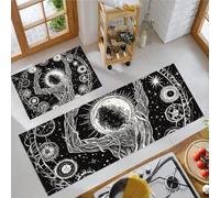 Tapis Cuisine Devant Evier Étoiles Mystérieuses, 43x75cm+43x150cm | Absorbant Huile et Eau, Tapis de Cuisine Main Géante Arbre Mort Grotte, Antidérapant, Résistant Tache, Facile à Nettoyer, Cendre