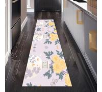 Tapis Cuisine Devant Evier Floral Chrysanthème Tapis de Sol Long et Antidérapant Asiatique Papillon Paillasson Lavable Peinture à l'encre Vase Absorbant pour Cuisine et Entrée Maison 60x210 cm