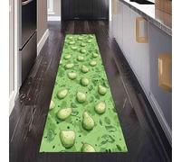 Tapis Cuisine Devant Evier Fruit Poire Tapis de Sol Long et Antidérapant Drôle Feuille Tapis de Couloir Lavable Vert Nourriture Absorbant pour Entrée et Salle de Bain 60x180 cm
