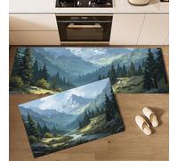 Tapis Cuisine Devant Evier, Hautes Montagnes Vallées Tapis de Cuisine Antidérapant et Lavable, Paysage Tapis de Couloir pour Manger, Buanderie, Chambre, Passage - 45x75cm+45x150cm 2 pièces, Vert
