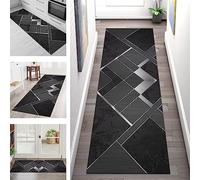 Tapis Cuisine Devant evier Tapis de Passage Lavable antiderapant Long Moderne Motifs Géométriques Tapis de Couloir Polyester 40X60CM Tapis de Salon Chambre pour paillasson entrée Cuisine Noir Gris