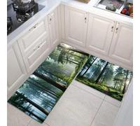Tapis Cuisine Devant evier,tapis de Paysages naturels Sentier forestier dans une forêt de conifères,Lavable Doux Vert émeraude Tapi D'EntréE,Tapi de Couloir,Facile à Nettoyer - 50x80+50x150cm