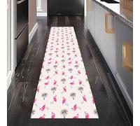 Tapis Cuisine Devant Evier Tropical Flamingo Tapis de Sol Long et Antidérapant Animaux Palmier Tapis de Couloir Lavable Été Arbre Absorbant pour Entrée et Salle de Bain 60x180 cm