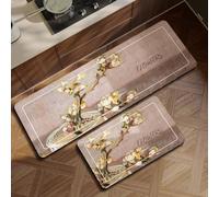 Tapis Cuisine，Ensemble De 2 Tapis De Cuisine Imperméables, Antidérapants Et Anti-Fatigue, Tapis De Sol Confortables Et Rembourrés, Décor Floral Style Impressionniste Vintage, Tapis En Pvc Rési