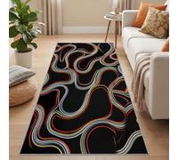 Tapis Cuisine Long 60 x 180 cm Abstrait Vague Tapis Couloir Lavable, Noir | Antidérapant Doux à Poils Courts, Rétro Chic Rayé, pour Salon Chambre Cuisine Balcon Entrée Interieur