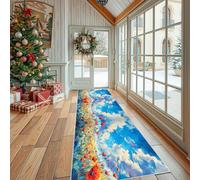 Tapis Cuisine Peinture à l'huile Coquelicot Antidérapant et Lavable Tapis de Cuisine Devant Evier Paysage Fleur Absorbant Tapis de Couloir Long Décoratif Artistique Nuage Entrée et Sol 60x120 cm