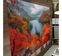 Tapis d’Arbres Rouges vibrants 50 x 80 cm Vallée d’Automne et Paysage de rivière Paillassons de Porte à Poils Ras pour Salon Chambre à Coucher Entrée de Bureau Lavable