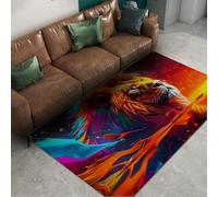 Tapis d’Art Aquarelle 180x300cm Abstrait coloré Lion Motif Tapis à Poils Ras pour Salon Chambre Studio Bureau Lavable Pliable