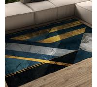 Tapis d’Art Nordic Light Luxury pour Chambre 160x200cm Tapis de Salon en géométrie Bleu dorée Rug Ultra Doux à Poil Bas Lavable pour Le Porche du Couloir