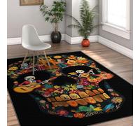 Tapis d’Art Populaire Mexicain 80x150cm crâne et Floral Festival Style Tapis à Poils Ras Lavable pour Salon entrée Halloween Decor