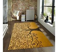 Tapis d’élégance Classique Arbre de Vie Tapis d’Art Moderne pour Salon Entrée Avant Décor de Sol Lavable Pliable Doré 180x240cm