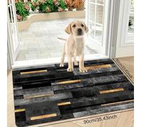 Tapis d’entrée antidérapant rayé - de Sol en Polyester Noir Gris dor, séchage Rapide et Durable pour Cuisine/Salle de Bain, décoration de fête 3D-50x80cm