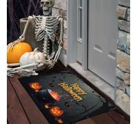 Tapis D’entrée Intérieur, Paillasson Lavable à Chaudron Magique Lanterne Citrouille Chauve-Souris | Paillasson Halloween Magique, Tapis Antidérapant Pour Entrée, Cuisine Ou Chambre 90 x 150 cm