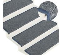 vidaXL Tapis d'escalier 15 pièces 65 x 21 x 4 cm Gris Clair et Bleu Bord rectangulaire