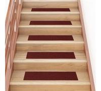 vidaXL Tapis d'escalier autocollants 15 pièces 76 x 20 cm Rouge bordeaux rectangulaire