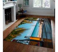 Tapis d’Espace 120x170cm Rugs antidérapants Plage Tropical Palmier Vue sur l’océan Moquette intérieure à Poils Bas pour Salon Chambre Tapis lavables Blue Sky Sea Area