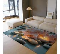 Tapis d’Espace 140x200cm Salon Orchidées Roses Rugs lavables pour la Chambre à Manger Bougies en Pierres empilées Tapis Pliables Spa à Poil Bas Moquette intérieure