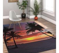 Tapis d’Espace 150x210cm Rugs antidérapant Lavable Silhouette Palmier Moquette à Poil Bas pour Salon Chambre Salle à Manger Tapis d’intérieur Tropical Sunset Beach