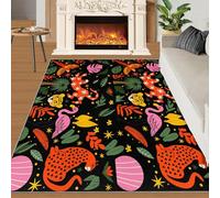 Tapis d’Espace Animal Mignon - Feuilles de Plantes de forêt Tropicale pour Salon Tapis Abstrait Chambre Noire Tapis de Chambre Bohème Tapis de Plante bohème (150x210cm)