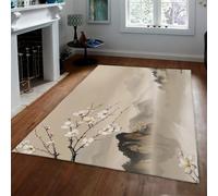 Tapis d’Espace Oriental 100x150cm Rugs lavables pour Bureau Encre Fleur de Prunier à Lave Tapis à Poils Bas pour Salon Chambre Aquarelle Chinoise Rugs Sol Floral