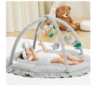 Tapis d’éveil Bébé Rembourré et Réversible - 120x90x73 cm - Confortable avec Jouets Sensoriels Inclus (Grise)