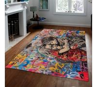 Tapis d’inspiration 160x230cm graffeur artiste décoration intérieure tapis de dessin animé impression « La vie est pleine d’espoir » lavable mince grand tapis de chambre pour chambre d’amis couloir