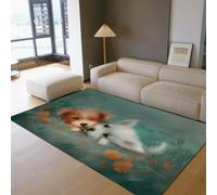 Tapis d’intérieur 100x150cm Style de Conte de fées Mignon Dessin animé Puppies Imprimer Tapis de Sol pour Vivre Chambre de bébé Coin de Lecture Poils Ras Facile à Nettoyer