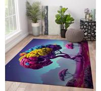 Tapis d’intérieur 80x150cm Fantasy Arbre Arc-en-Ciel Rugs surréaliste Arbre de la Vie coloré Tapis de Sol intérieur pour Salon Chambre Esthétique fantaisiste Moquette Fine