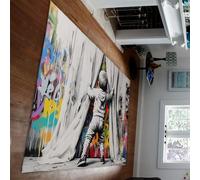 Tapis d’intérieur et d’extérieur Street Art Rideaux de Graffitis colorés et Mignon garçon Imprimer Mince Tapis pour Salon Chambre Couloir antidérapant 140 x 180 cm