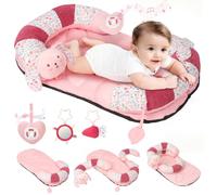 Tapis d'activité 2 en 1 avec 5 jouets | Siège de sol pour bébé pour le temps du ventre, doux, antidérapant, jouets en peluche musicaux, cadeaux de développement