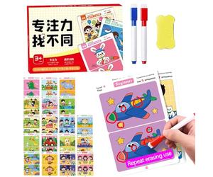 Tapis d'activité réutilisable - Jeux de papier éducatif | Recherchez et trouvez 64 pages et trouvez le jeu de voyage pour le voyage | Kindergärtner de voyage avec 2 signes d'extinction à sec pour le