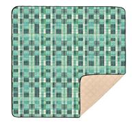 Tapis d'activités pliable à motif pied-de-poule à chevrons pour intérieur et extérieur - Tapis d'activités pour l'intérieur et l'extérieur - Vert turquoise - 127 x 127 cm