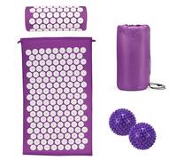 Tapis d'acupression avec coussin contre le cou et les maux de dos, tapis de presse à batterie pour la thérapie magnétique, sac de transport et deux boules de massage pour femmes et hommes - Violet